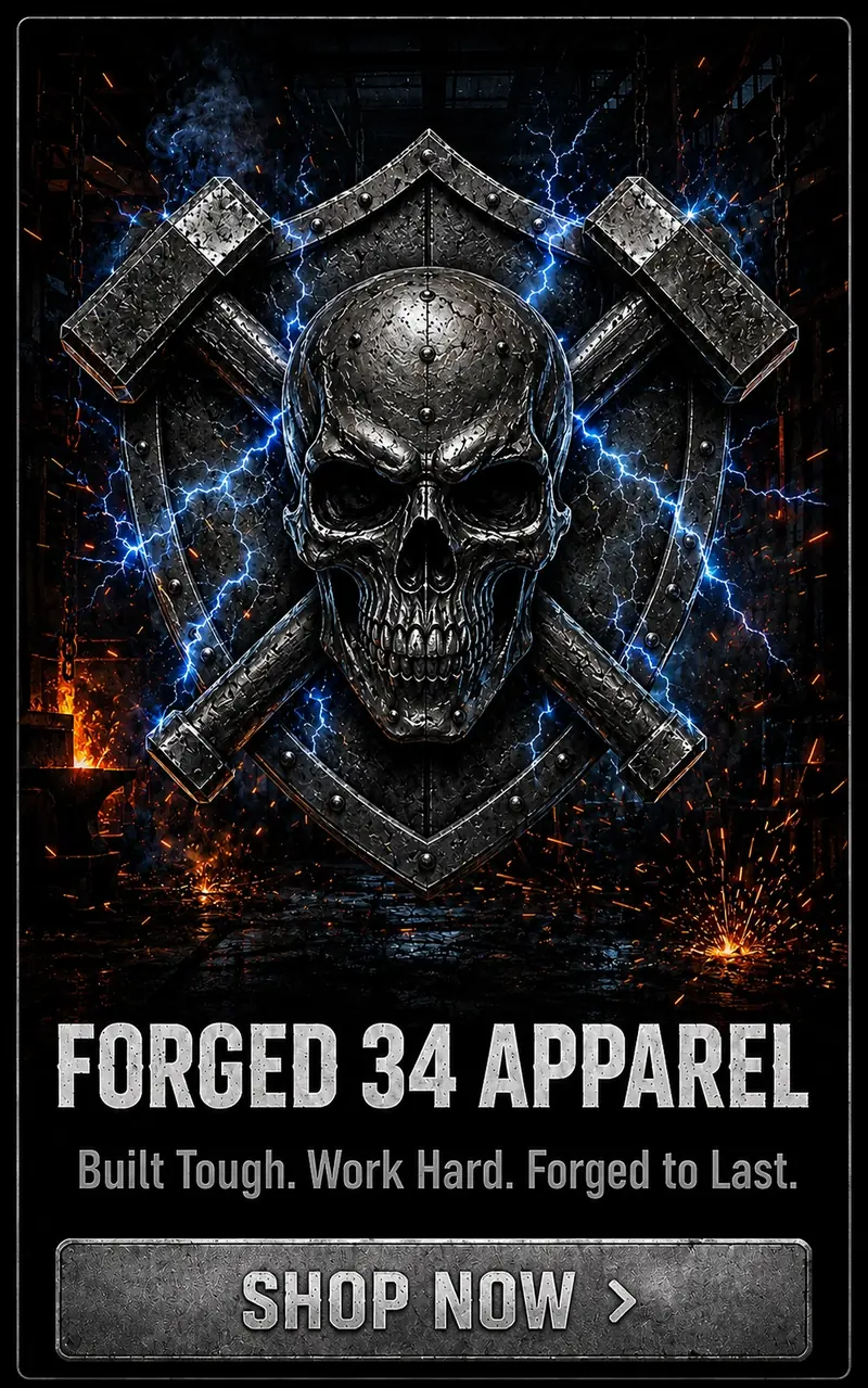 Forged 34 Apparel. Built Tough. Work Hard. Forged to Last.